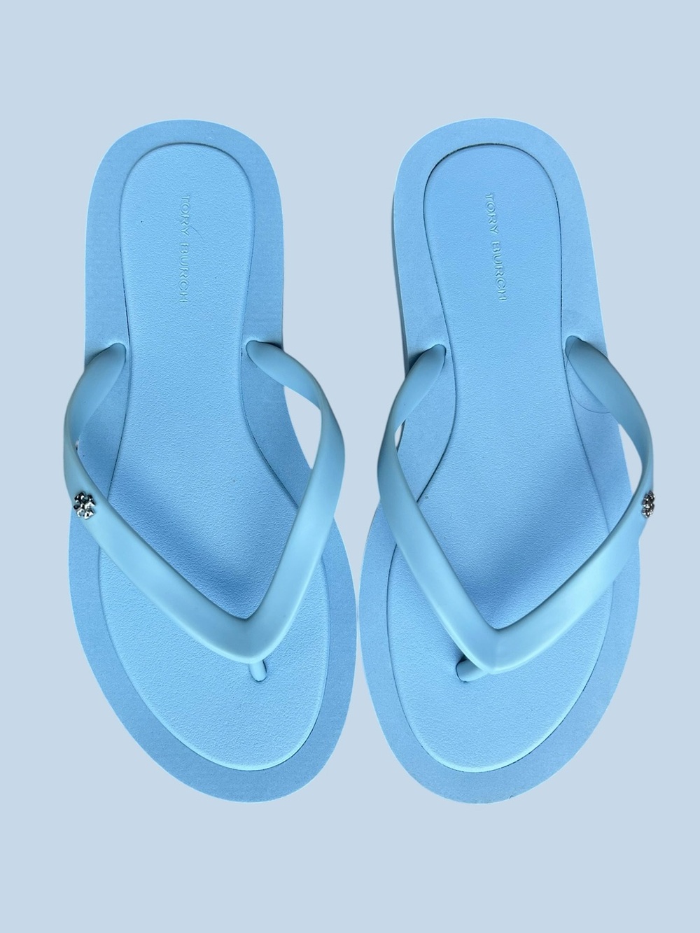 Tory Burch Sky Blue Logo Flip Flop Sandals